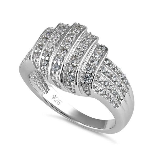 Solid Sterling Silver Elegant CZ Pave Ring New